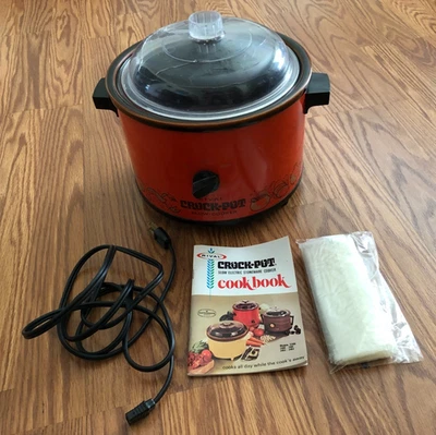 VINTAGE ‘70’s Rival Crock Pot Slow Cooker 2 Qt. 3102/2 Flaming Orange Red WORKS - Image 1 of 4