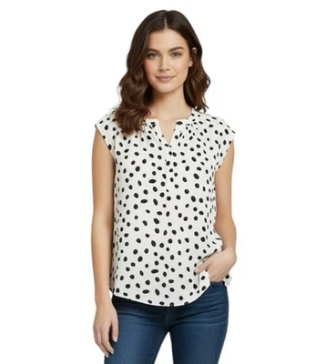 Polka Dot Blouse Womens M White Black Spot Top Workwear City Chic Officecore - Image 1 of 4
