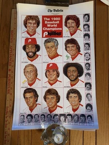 Póster vintage del equipo de béisbol Philadelphia Phillies Champions 1980 Phila Bulletin - Imagen 1 de 1