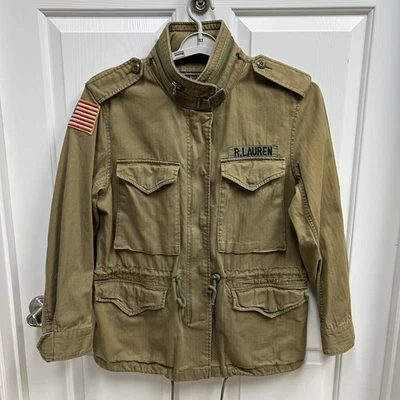 Polo Ralph Lauren Mens Small M65 Military Field Jacket Olive Green USA Flag READ - Image 1 of 4