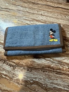 Disney Mickey Mouse Blue Jean Trifold Wallet Embroidered Mickey Vintage 90s - Picture 1 of 3