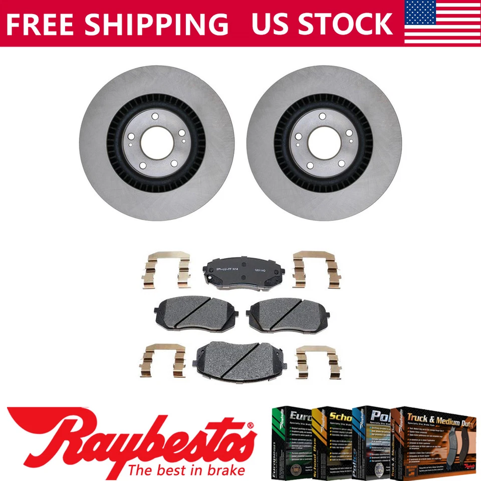 Rotores de freio dianteiro + pastilhas de freio de cerâmica e ferragens para 2014-2016 Kia Cadenza - Imagem 1 de 4