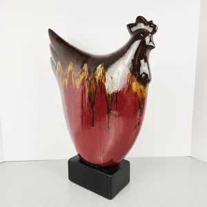 Ceramic Chicken Sculpture Large 16" Brown Red Glazed Art Piece Hen Decor - Picture 1 of 13