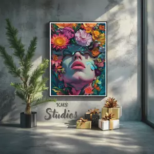 Póster arte de pared abstracto dama y flores enmarcado lienzo impresión cuadro decoración del hogar - Imagen 1 de 8