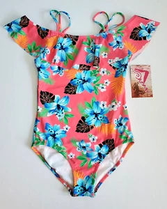 NEW Girls Peggy UPF 50+ Beach Sport Off Shoulder 1 Piece Peggy Coral, Size 10 - Picture 1 of 7