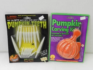 Zucca Jack-O-Lantern Set di 18 denti a zanna bagliore nel buio e kit intaglio - Foto 1 di 5