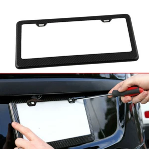 Carbon Fiber Car License Plate Frame Tag Cover & 2 Screw Caps Kit Accessories - Foto 1 di 13