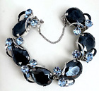 Bracelet strass vintage en verre bleu foncé et clair Juliana