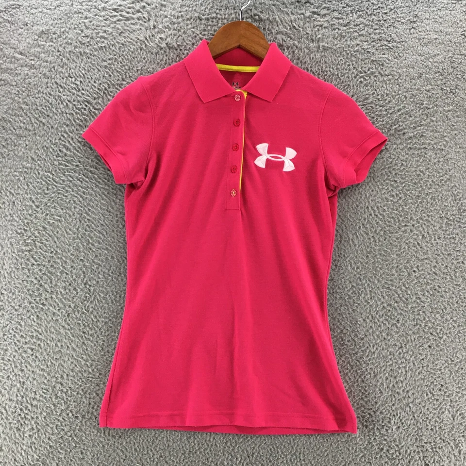 安德玛标志 Polo 衫女式 XS 粉色 HeatGear 短袖领 — 第 1/4 张图片