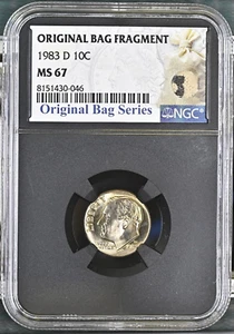 1983-D NGC MS67 Roosevelt Dime Original Bag Fragment Series lettering on bag - Picture 1 of 2