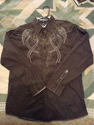 Roar Signature Mens Black Button Down Long Sleeve Embroidered Size XL - Image 1 of 4
