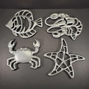 Juego de 4 platos calientes de metal de cangrejo, langosta, pescado, estrellas de mar mar mariscos de playa - Imagen 1 de 14