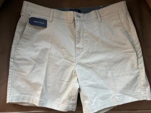 NAUTICA Stretch Twill Classic Fit Performance Deck Shorts Stone 36W x 6L NWT - Picture 1 of 3
