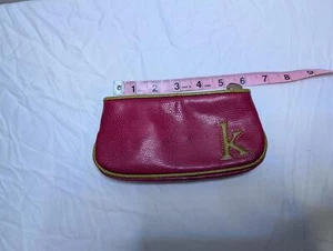 EUC Y2K "K" Monogram Initial Villager Pink Cosmetic/Wallet Pouch with Green Trim - Picture 1 of 7