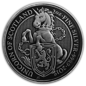 UNICORN QUEEN BEASTS Antique Finish 2 Oz Silver Coin 5£ United Kingdom 2018 - Imagen 1 de 3