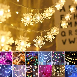 LED String Lights Star/Snowflake/Ball Fairy Lights Xmas Party Decor USB/Battery - Picture 1 of 56