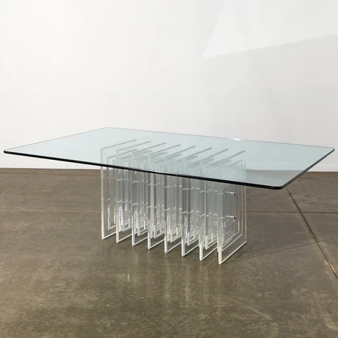 Charles Hollis Jones Style Mid Century Lucite and Glass Dining Table Cover