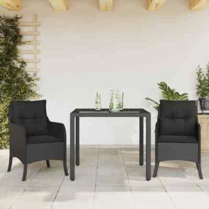 3 Piece Garden Dining Set with Cushions Black Poly Rattan C0S2 - Picture 1 of 8