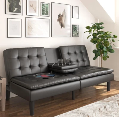 Memory Foam Futon Sofa Bed Couch Sleeper Convertible Pillow-Top with Cupholders - Image 1 of 4