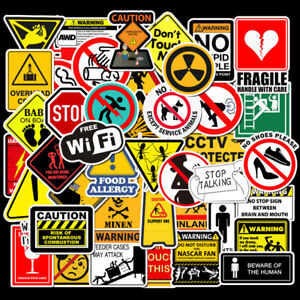 50Pcs Funny Warning Signs Stickers Vinyl Decals for Laptop Luggage Water Bottle