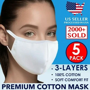 (paquete de 5) Cubierta de máscara facial suave lavable reutilizable 100 % algodón para adultos (blanca) - Imagen 1 de 4