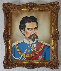 König Ludwig II Märchenkönig in Krönungsuniform Öldruck auf Leinwand Holzrahmen - Picture 1 of 10