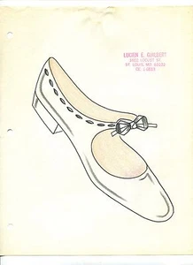 ORIGINAL Hand Drawn Sketch 1960s fashion designer LUCIEN GUILBERT SHOE black 23B - Picture 1 of 1
