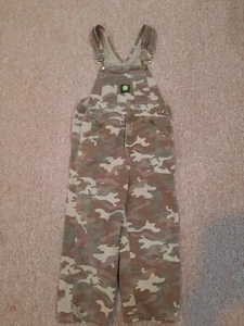 John Deere Bib Camouflage Camo Overalls Size 7 Youth green brown pockets Cute - Picture 1 of 6