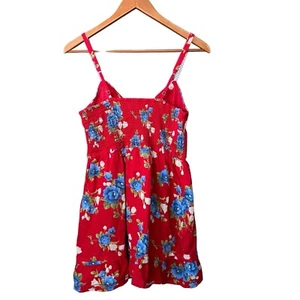 Hollister rot Blumen Tank Babydoll Kleid Tunika gesmokt Größe M - Bild 1 von 8