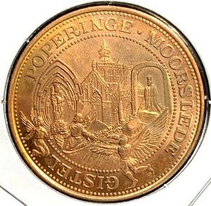 1981 🔥 Belgien 25 West Vlaander Medaille Münze 🌞 Kupfer ✨ Engel Heilige Poperinge - Bild 1 von 2