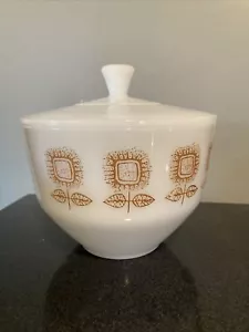 Vintage Federal Glas Golden Milchglas Sonnenblume 3 Qt. Auflaufform mit Deckel - Bild 1 von 8