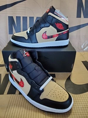 Nike Air Jordan 1 Mid SE Tartán Swoosh Negro Sésamo DZ5329- 001 Para hombres Talla 10.5 Foto 1 de 4