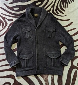 Double RL RRL Ralph Lauren anthrazit Schal Strickjacke Pullover Militär Größe Large - Bild 1 von 10