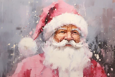 Bloque de tela rosa Santa Claus acuarela elegante y en mal estado tú eliges la talla Foto 1 de 2