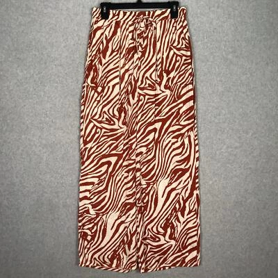 Pantalones Joie Mujer Pequeños Marrón Crema Satén Pierna Ancha Animal Cebra Fluido Resort  Foto 1 de 4