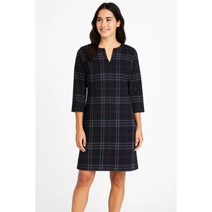 Lesley Evers Plaid Pattern 34 Sleeves Split Neck Shift Dress Womens Size Large - Picture 1 of 7