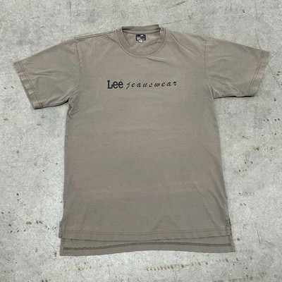 Vintage Lee Jeanswear Promo T-Shirt Brown Oversized Small 90s Denim Brand Tee - Image 1 of 4