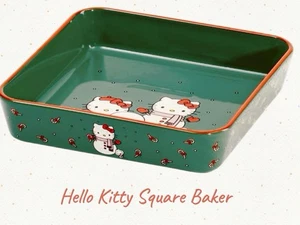 Neu! Hello Kitty Weihnachten Thema Schneemann Quadrat Bäcker 9”x 9” grün/rot Borte - Bild 1 von 4