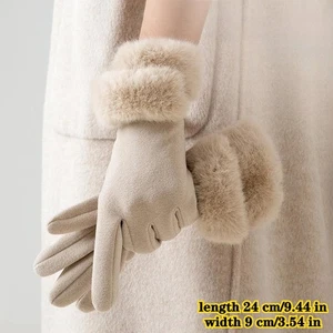 Damen Handschuhe Kunstfellbesatz Winter Autofahren Touchscreen Fleece gefüttert Handschuhe - Bild 1 von 12