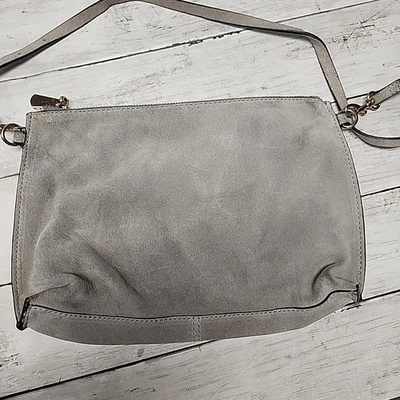 H&M Gray 100% Suede Shell Crossbody Bag Leather  Purse Small Travel - Image 1 of 4