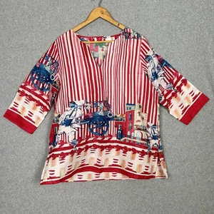 Antica Santoria Giacomo Cinque Top Womens XL Red Striped Cotton Resort Boho - Picture 1 of 10