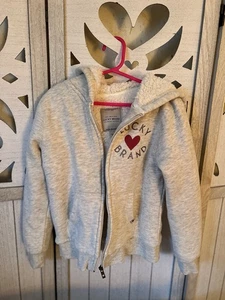 Lucky Brand Sherpa Lined Heart Logo Hoodie Sweatshirt Girl's Size S 7/8 Gray - Picture 1 of 8