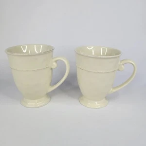 Set of 2 Pier 1 One Martillo Creme Brulee Coffee Mugs 4.5" White Farmhouse 10oz - Picture 1 of 12