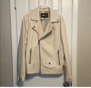 Men’s Fashion Nova Cream Faux Leather Moto Jacket, Size Small - Picture 1 of 8