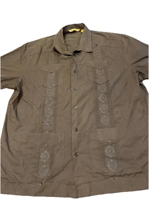 Camisa Havanera Para Hombre Marrón Guayabera Panamá Cubana Bordada Botón Para Hombre XL Foto 1 de 4
