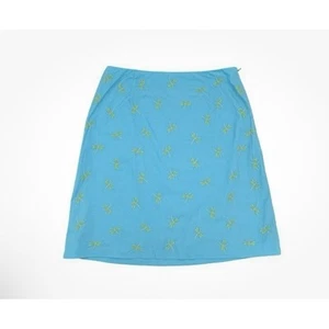 Vintage 90s Y2K Talbots Petites Blue Green Dragonfly Embroidered Cotton Skirt 8 - Picture 1 of 7