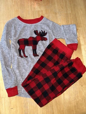 Eddie Bauer holiday Christmas 2 piece pajamas PJ set moose Buffalo check flannel - Image 1 of 4