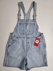 Levi's Women's Large Shortalls Blue Denim Country Overalls Shorts Red R Tabbed - Picture 1 of 9