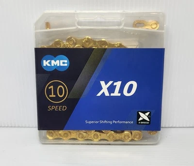 KMC X10 GOLD Ti-N Nitride 10-Speed Bike Chain 116L fits Campagnolo SRAM Shimano - Image 1 of 4