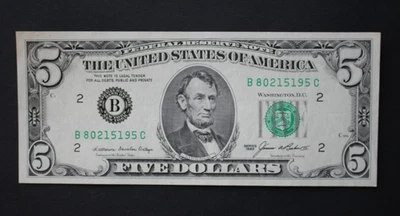 1985 $5 New York Federal Reserve Note/F-1978B/uncirculated - Image 1 of 4